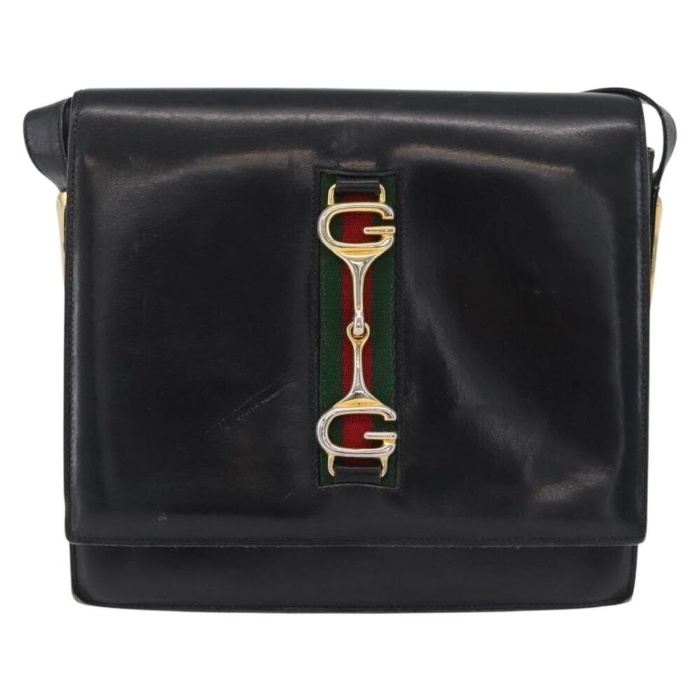 Gucci Leather Horsebit Web Shoulder Bag Black
